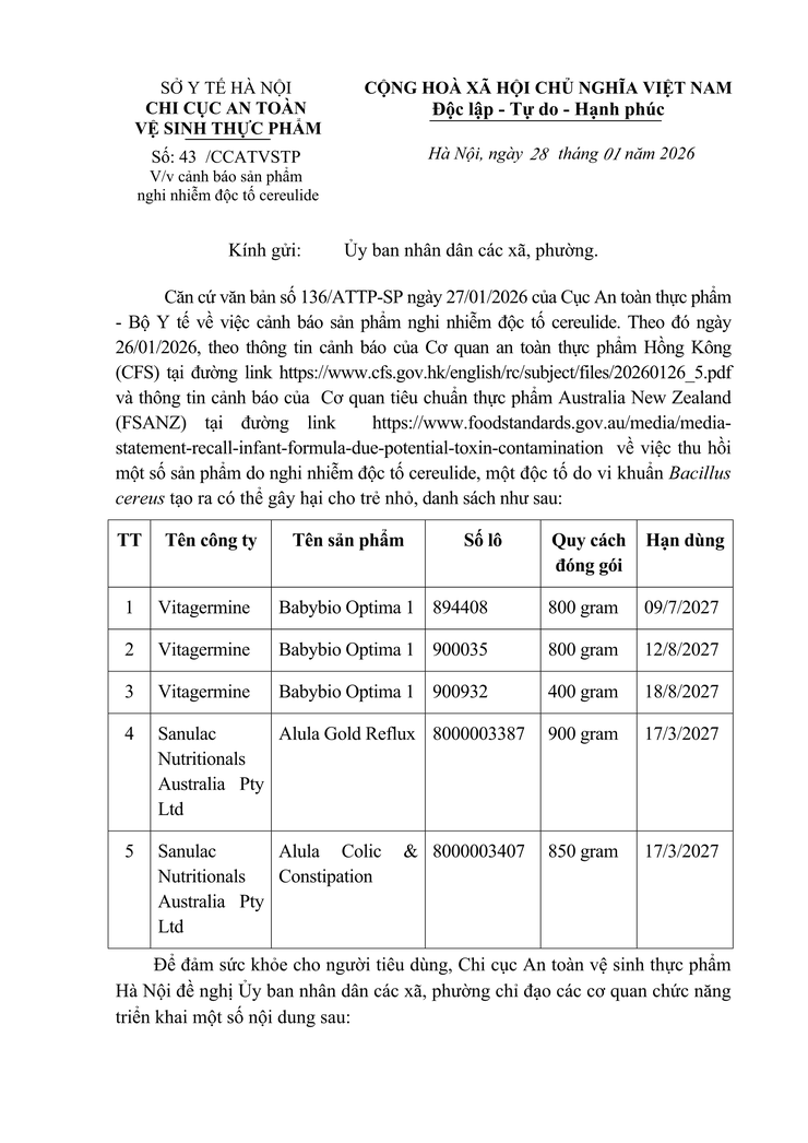 Cảnh báo sản phẩm nghi nhiễm độc tố cereulide- Ảnh 1.