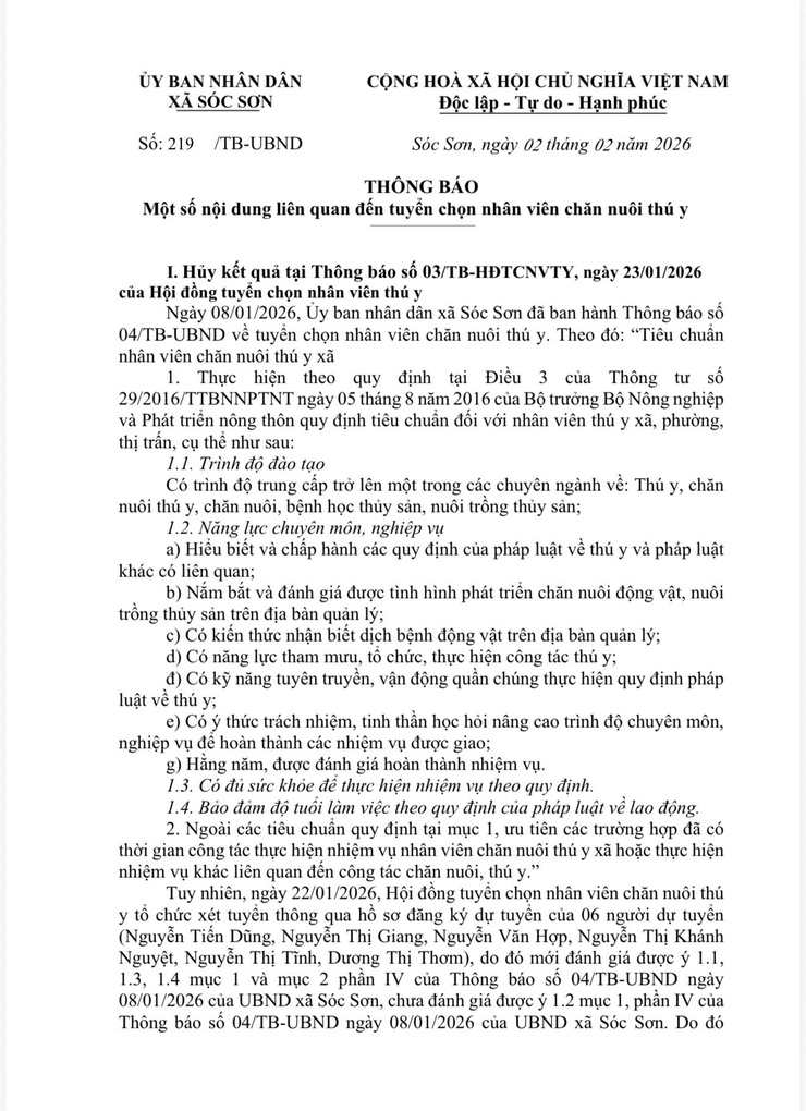 THÔNG BÁO
Một số nội dung liên quan đến tuyển chọn nhân viên chăn nuôi thú y- Ảnh 1.