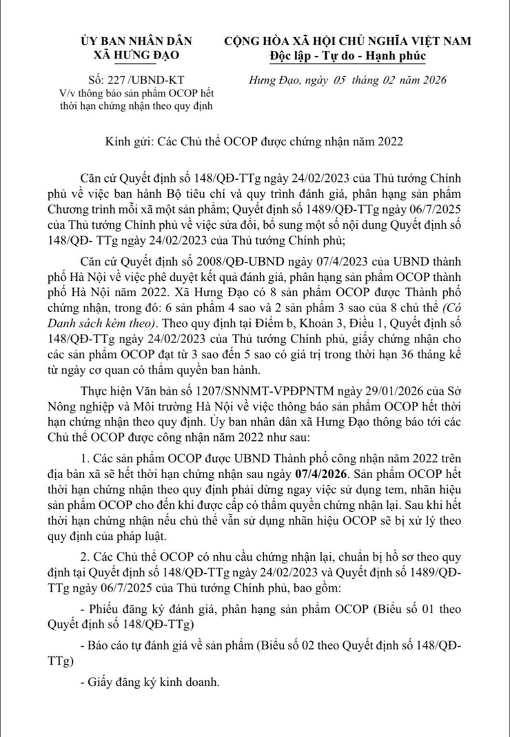 Thông báo sản phẩm OCOP hết thời hạn chứng nhận theo quy định- Ảnh 1.