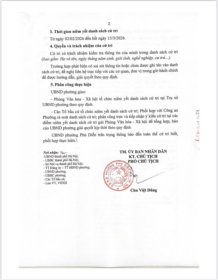 Phường Phú Diễn: Niêm yết danh sách cử tri bầu cử đại biểu Quốc hội khoá XVI và bầu cử đại biểu Hội đồng nhân dân các cấp nhiệm kỳ 2026-2031- Ảnh 2.
