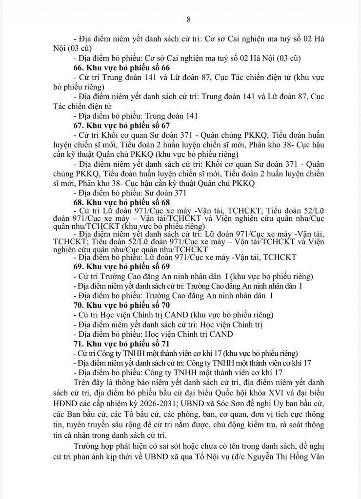 Thông báo về việc niêm yết danh sách cử tri, địa điểm niêm yết danh sách cử tri, địa điểm bỏ phiếu bầu cử đại biểu Quốc hội khóa XVI và đại biểu HĐND các cấp nhiệm kì 2026-2031- Ảnh 9.