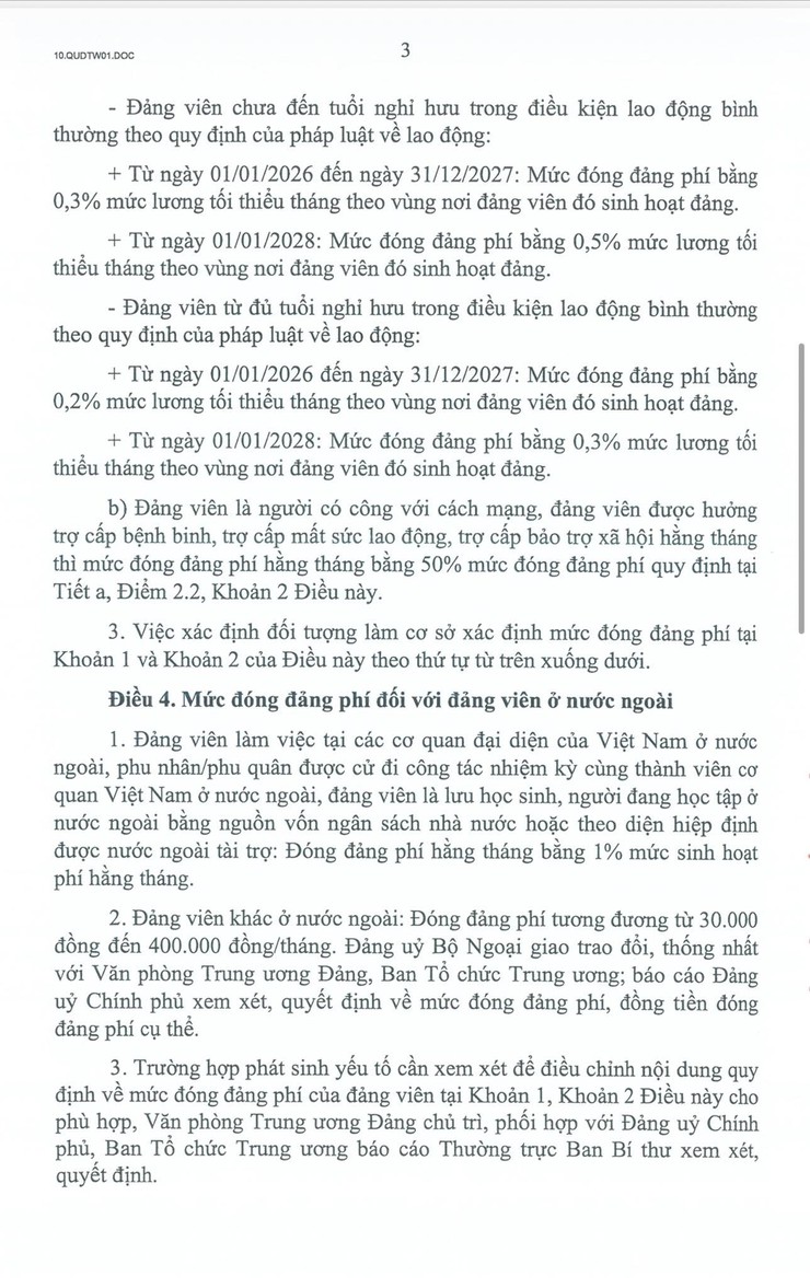 QUY ĐỊNH MỚI CỦA BỘ CHÍNH TRỊ VỀ CHẾ ĐỘ ĐẢNG PHÍ- Ảnh 3.