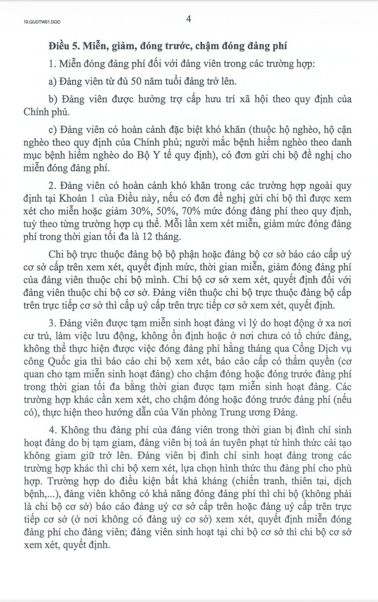 QUY ĐỊNH MỚI CỦA BỘ CHÍNH TRỊ VỀ CHẾ ĐỘ ĐẢNG PHÍ- Ảnh 4.