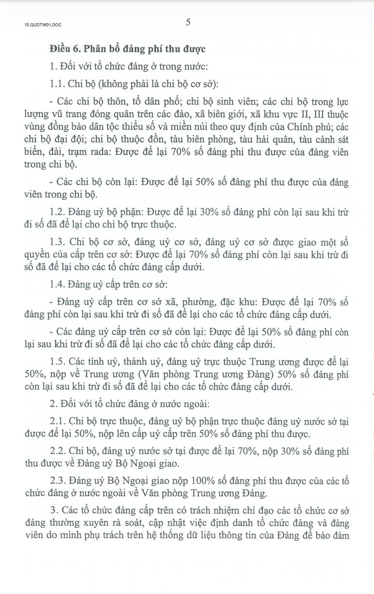 QUY ĐỊNH MỚI CỦA BỘ CHÍNH TRỊ VỀ CHẾ ĐỘ ĐẢNG PHÍ- Ảnh 5.