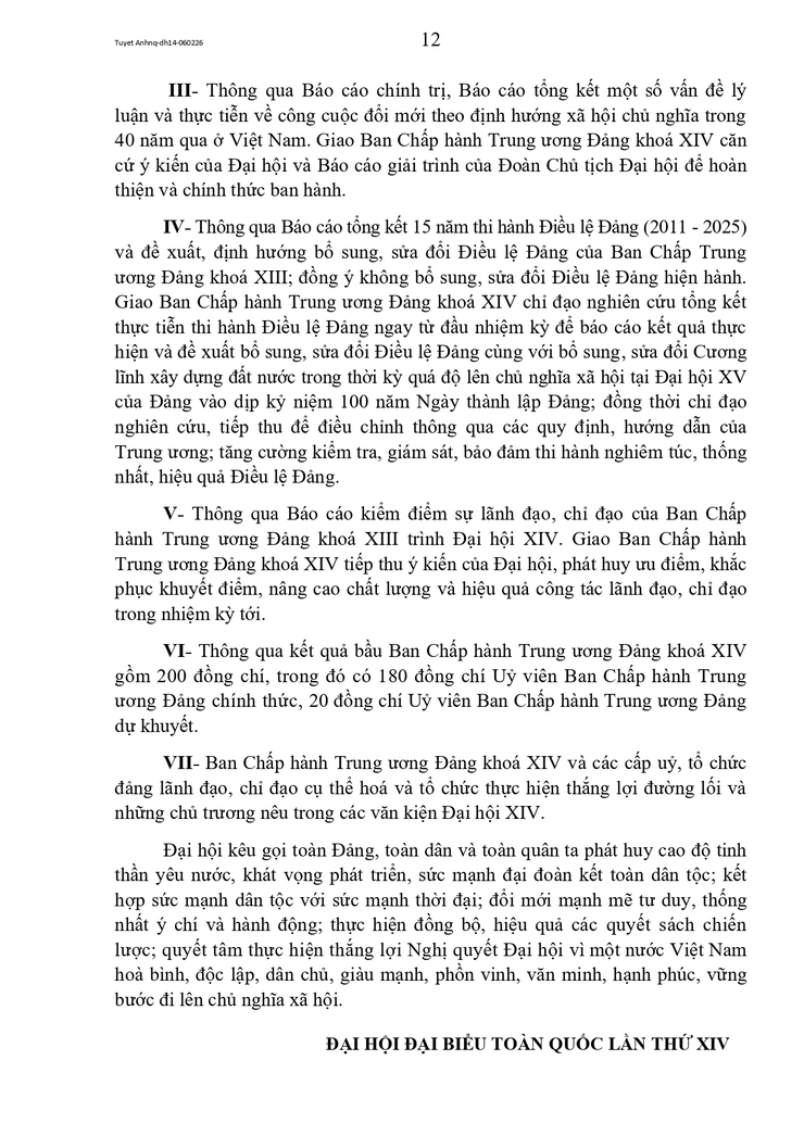 Toàn văn Nghị quyết Đại hội đại biểu toàn quốc lần thứ XIV của Đảng- Ảnh 12.