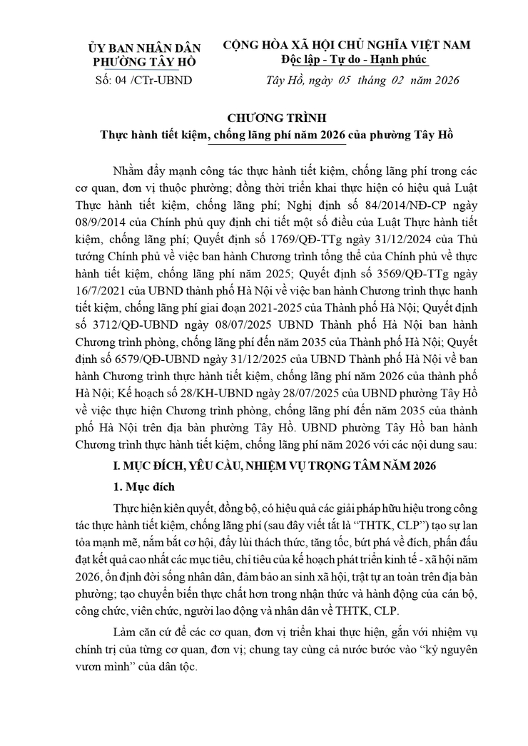 Phường Tây Hồ: Thực hành tiết kiệm, chống lãng phí năm 2026- Ảnh 1.