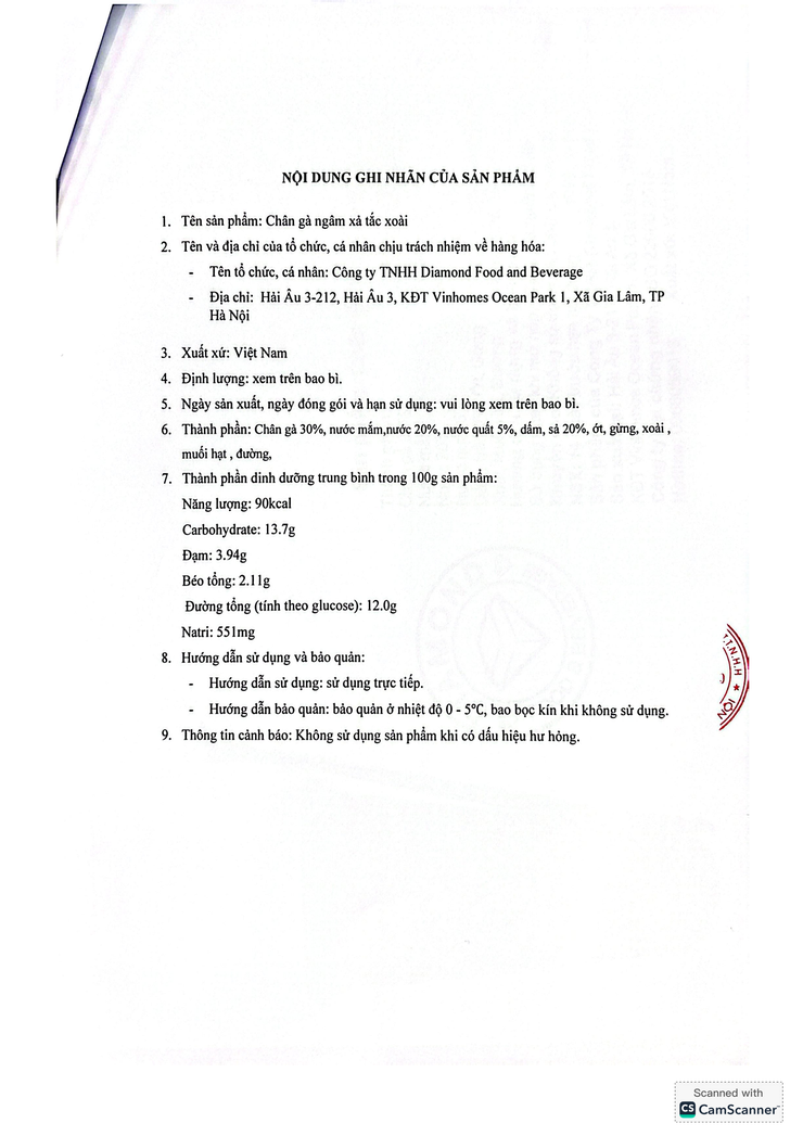 Bản tự công bố sản phẩm Chân gà ngâm xả tắc xoài- Ảnh 3.