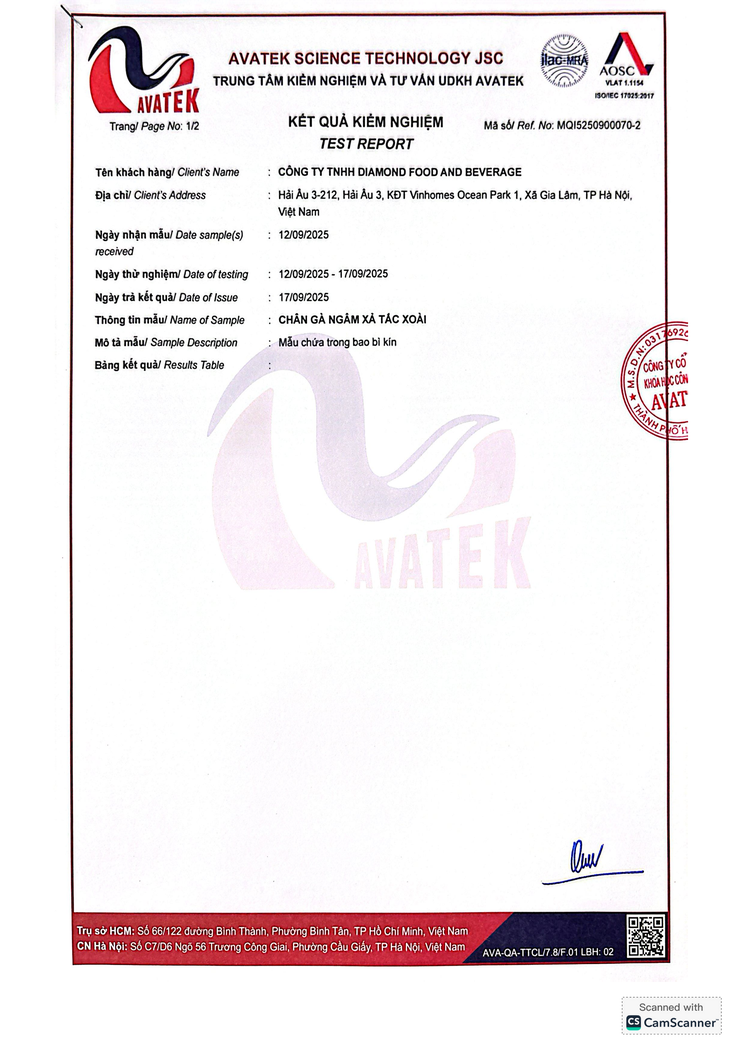 Bản tự công bố sản phẩm Chân gà ngâm xả tắc xoài- Ảnh 8.