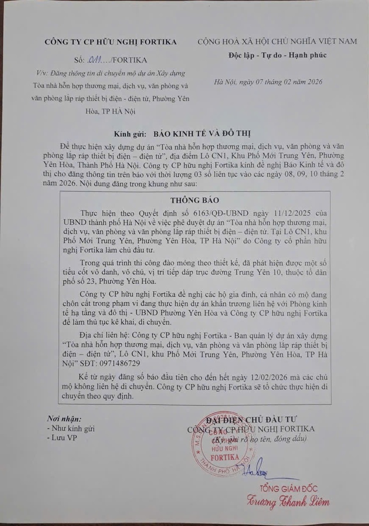 THÔNG BÁO: THÔNG TIN DI CHUYỂN MỘ "DỰ ÁN XÂY DỰNG  TOÀ NHÀ HỖN HỢP DỊCH VỤ VÀ VĂN PHÒNG - LÔ CN 1 KHU ĐÔ THỊ MỚI TRUNG YÊN- Ảnh 2.