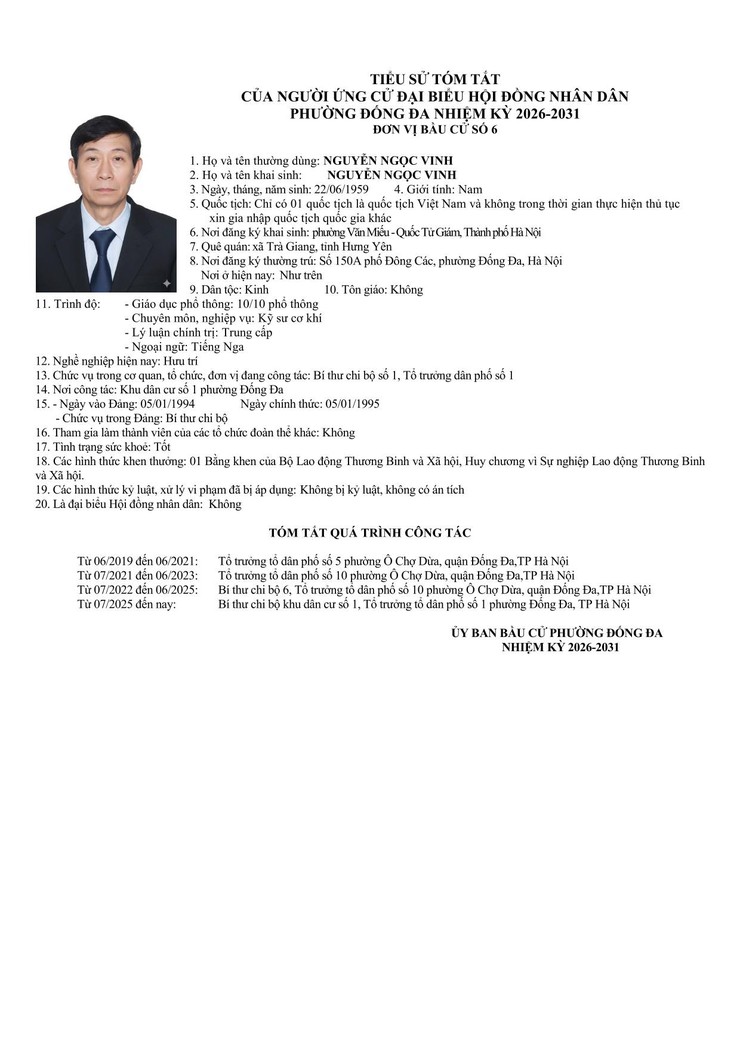 Tiểu sử và tóm tắt những người ứng cử đại biểu HĐND phường Đống Đa khóa II, nhiệm kỳ 2026 - 2031 tại đơn vị bầu cử số 6- Ảnh 5.