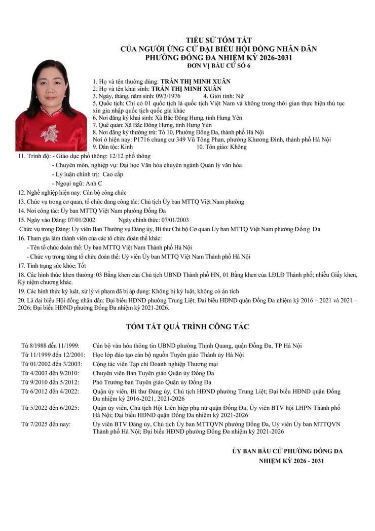 Tiểu sử và tóm tắt những người ứng cử đại biểu HĐND phường Đống Đa khóa II, nhiệm kỳ 2026 - 2031 tại đơn vị bầu cử số 6- Ảnh 6.