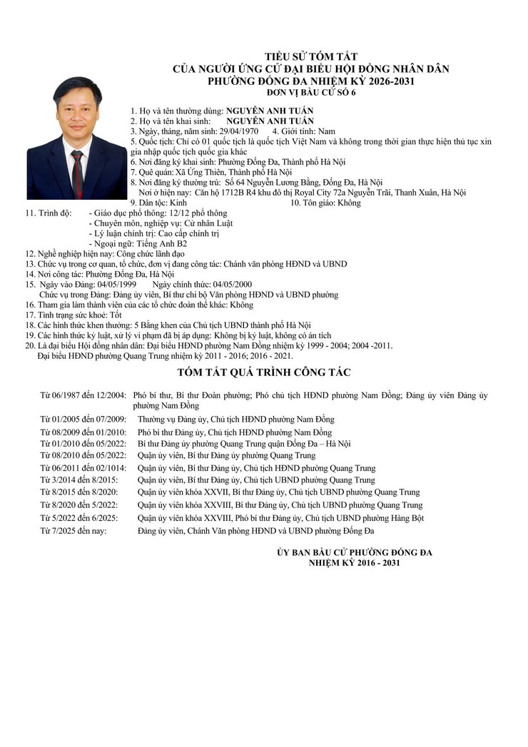 Tiểu sử và tóm tắt những người ứng cử đại biểu HĐND phường Đống Đa khóa II, nhiệm kỳ 2026 - 2031 tại đơn vị bầu cử số 6- Ảnh 4.