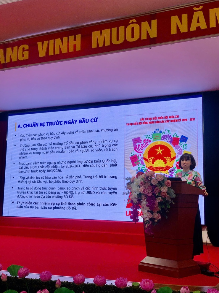 Phường Bồ Đề tập huấn hướng dẫn nghiệp vụ tổ chức bầu cử Đại biểu Quốc hội khóa XVI và đại biểu HĐND các cấp nhiệm kỳ 2026-2031.- Ảnh 2.