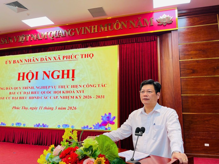 Phúc Thọ tập huấn quy trình, nghiệp vụ phục vụ ngày bầu cử Quốc hội khóa XVI và HĐND các cấp- Ảnh 1.