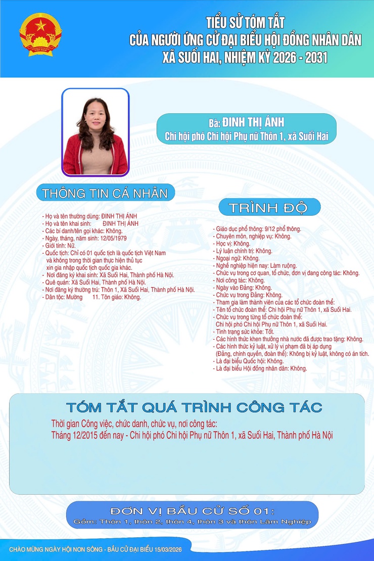 TIỂU SỬ TÓM TẮT CỦA NGƯỜI ỨNG CỬ ĐẠI BIỂU HỘI ĐỒNG NHÂN DÂN XÃ SUỐI HAI NHIỆM KỲ 2026-2031, ĐƠN VỊ BẦU CỬ SỐ 1- Ảnh 2.