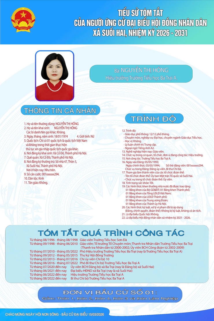 TIỂU SỬ TÓM TẮT CỦA NGƯỜI ỨNG CỬ ĐẠI BIỂU HỘI ĐỒNG NHÂN DÂN XÃ SUỐI HAI NHIỆM KỲ 2026-2031, ĐƠN VỊ BẦU CỬ SỐ 1- Ảnh 4.