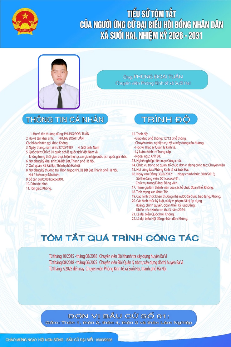 TIỂU SỬ TÓM TẮT CỦA NGƯỜI ỨNG CỬ ĐẠI BIỂU HỘI ĐỒNG NHÂN DÂN XÃ SUỐI HAI NHIỆM KỲ 2026-2031, ĐƠN VỊ BẦU CỬ SỐ 1- Ảnh 8.