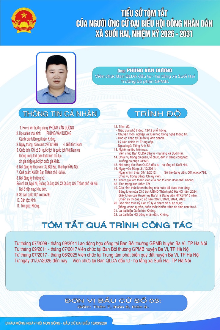 TIỂU SỬ TÓM TẮT CỦA NGƯỜI ỨNG CỬ ĐẠI BIỂU HỘI ĐỒNG NHÂN DÂN XÃ SUỐI HAI NHIỆM KỲ 2026-2031, ĐƠN VỊ BẦU CỬ SỐ 03- Ảnh 3.
