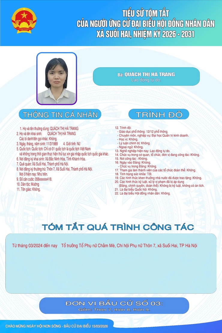 TIỂU SỬ TÓM TẮT CỦA NGƯỜI ỨNG CỬ ĐẠI BIỂU HỘI ĐỒNG NHÂN DÂN XÃ SUỐI HAI NHIỆM KỲ 2026-2031, ĐƠN VỊ BẦU CỬ SỐ 03- Ảnh 5.