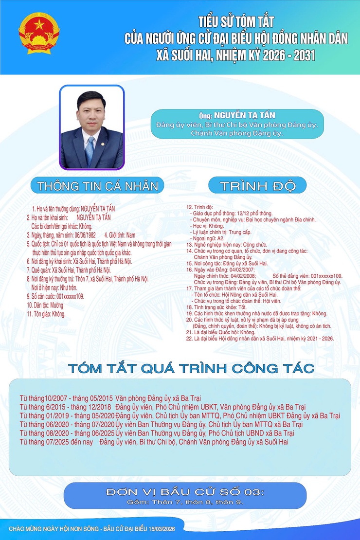 TIỂU SỬ TÓM TẮT CỦA NGƯỜI ỨNG CỬ ĐẠI BIỂU HỘI ĐỒNG NHÂN DÂN XÃ SUỐI HAI NHIỆM KỲ 2026-2031, ĐƠN VỊ BẦU CỬ SỐ 03- Ảnh 4.