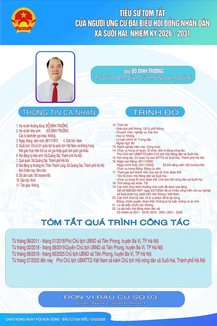 TIỂU SỬ TÓM TẮT CỦA NGƯỜI ỨNG CỬ ĐẠI BIỂU HỘI ĐỒNG NHÂN DÂN XÃ SUỐI HAI NHIỆM KỲ 2026-2031, ĐƠN VỊ BẦU CỬ SỐ 03- Ảnh 7.