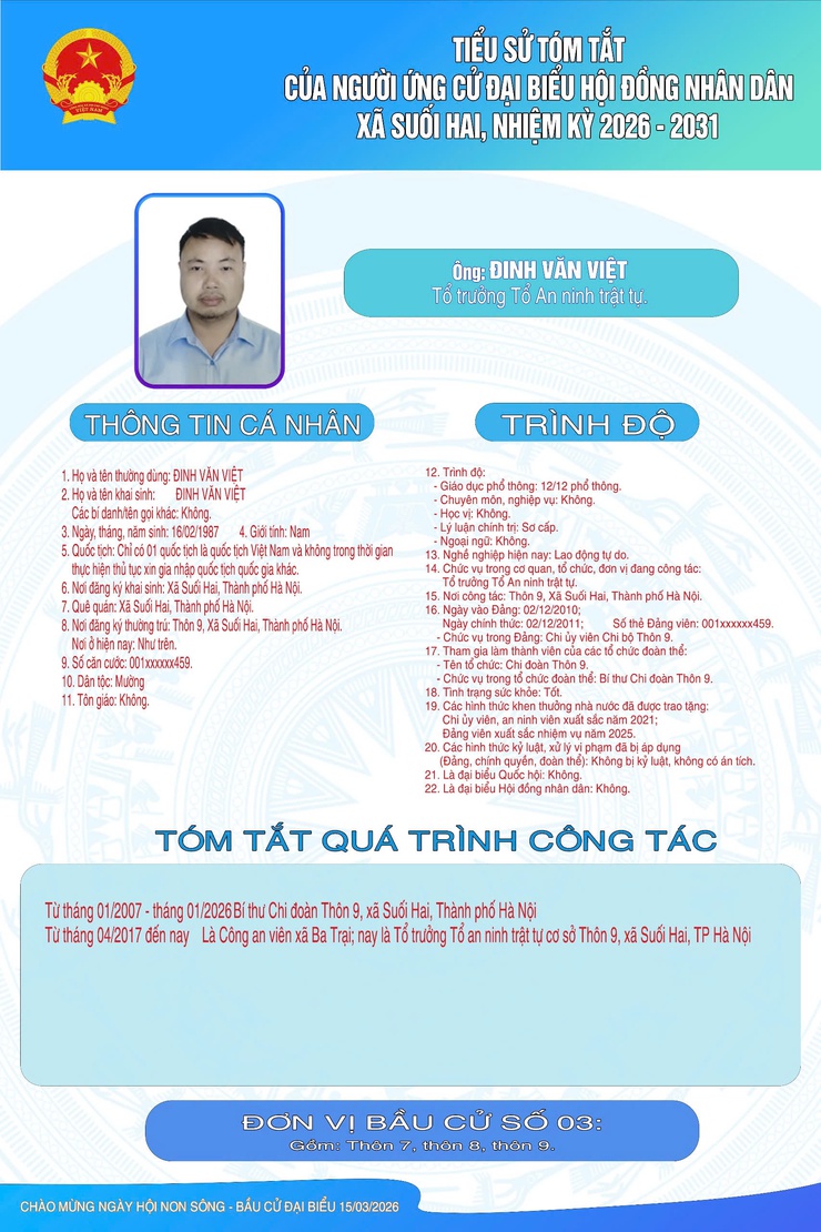 TIỂU SỬ TÓM TẮT CỦA NGƯỜI ỨNG CỬ ĐẠI BIỂU HỘI ĐỒNG NHÂN DÂN XÃ SUỐI HAI NHIỆM KỲ 2026-2031, ĐƠN VỊ BẦU CỬ SỐ 03- Ảnh 8.