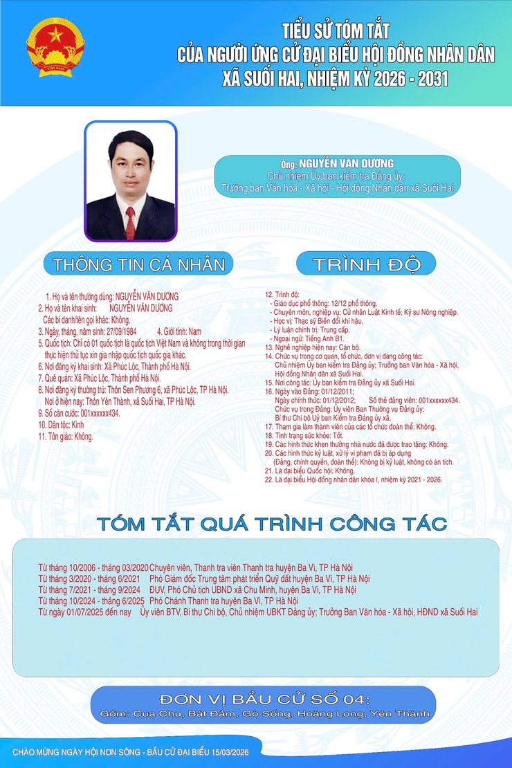 TIỂU SỬ TÓM TẮT CỦA NGƯỜI ỨNG CỬ ĐẠI BIỂU HỘI ĐỒNG NHÂN DÂN XÃ SUỐI HAI NHIỆM KỲ 2026-2031, ĐƠN VỊ BẦU CỬ SỐ 04- Ảnh 3.