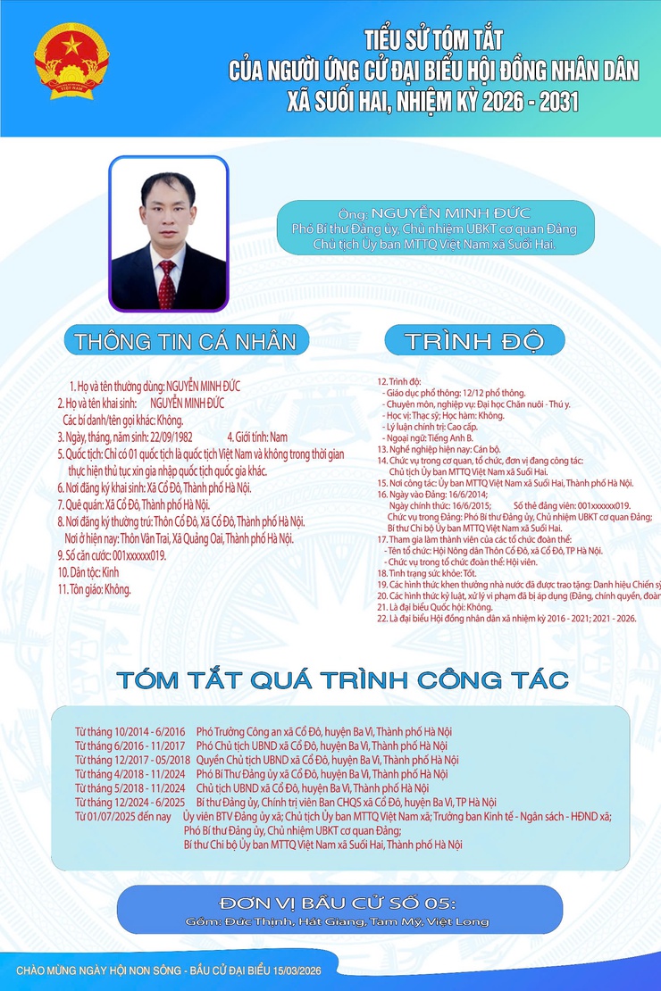 TIỂU SỬ TÓM TẮT CỦA NGƯỜI ỨNG CỬ ĐẠI BIỂU HỘI ĐỒNG NHÂN DÂN XÃ SUỐI HAI NHIỆM KỲ 2026-2031, ĐƠN VỊ BẦU CỬ SỐ 05- Ảnh 2.