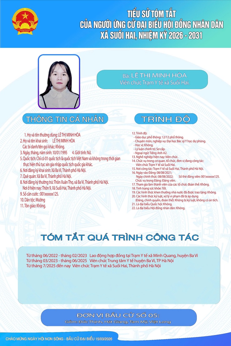 TIỂU SỬ TÓM TẮT CỦA NGƯỜI ỨNG CỬ ĐẠI BIỂU HỘI ĐỒNG NHÂN DÂN XÃ SUỐI HAI NHIỆM KỲ 2026-2031, ĐƠN VỊ BẦU CỬ SỐ 05- Ảnh 4.