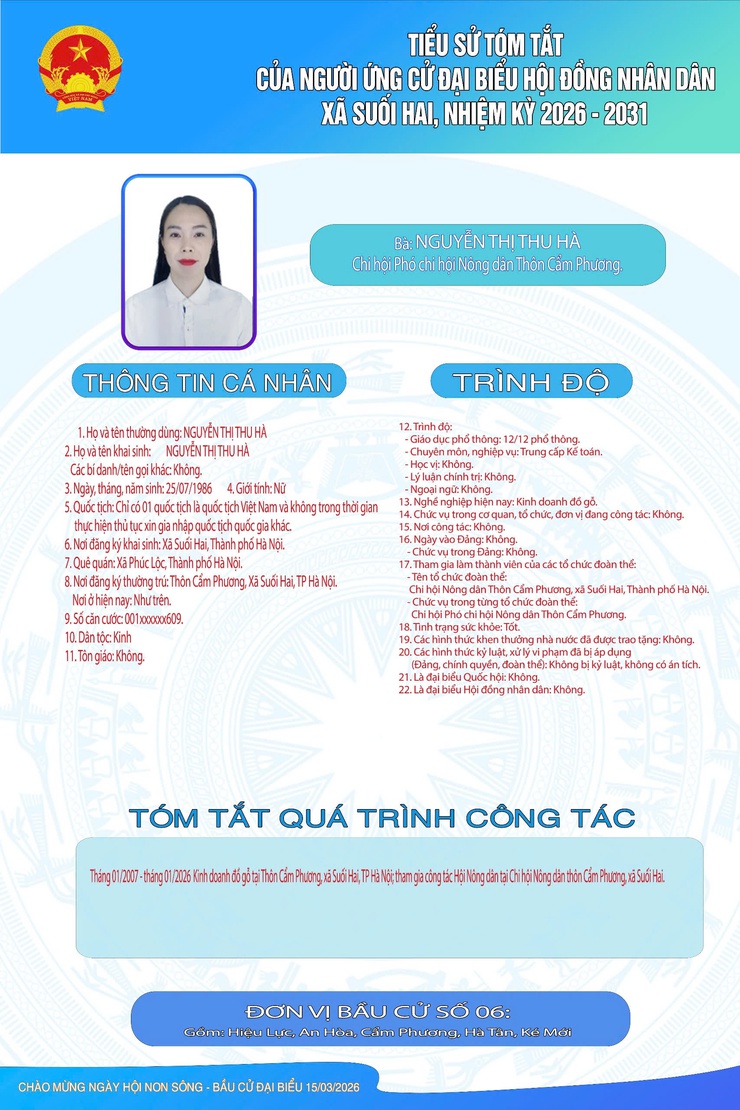 TIỂU SỬ TÓM TẮT CỦA NGƯỜI ỨNG CỬ ĐẠI BIỂU HỘI ĐỒNG NHÂN DÂN XÃ SUỐI HAI NHIỆM KỲ 2026-2031, ĐƠN VỊ BẦU CỬ SỐ 06- Ảnh 2.