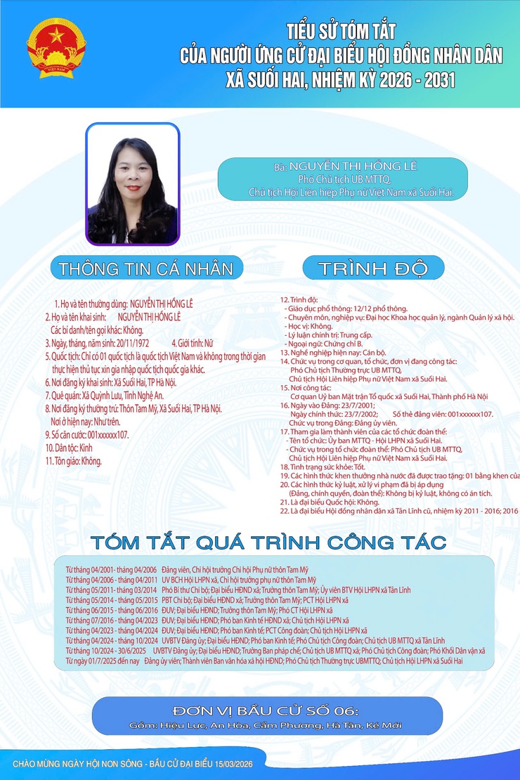 TIỂU SỬ TÓM TẮT CỦA NGƯỜI ỨNG CỬ ĐẠI BIỂU HỘI ĐỒNG NHÂN DÂN XÃ SUỐI HAI NHIỆM KỲ 2026-2031, ĐƠN VỊ BẦU CỬ SỐ 06- Ảnh 3.