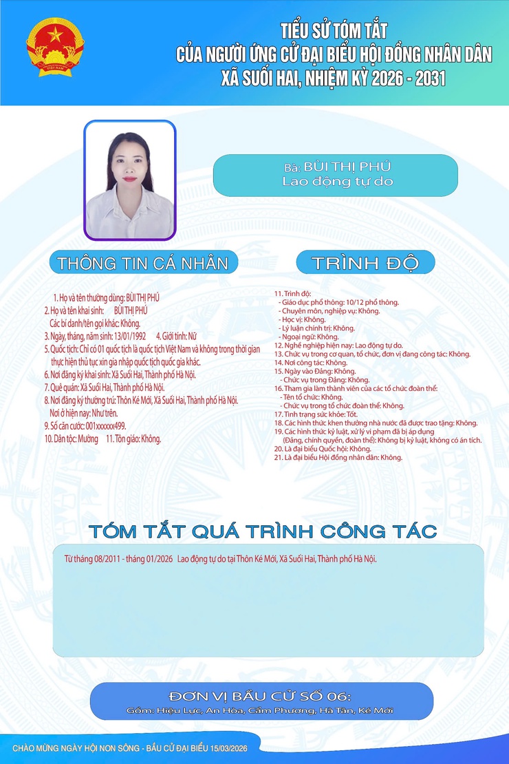 TIỂU SỬ TÓM TẮT CỦA NGƯỜI ỨNG CỬ ĐẠI BIỂU HỘI ĐỒNG NHÂN DÂN XÃ SUỐI HAI NHIỆM KỲ 2026-2031, ĐƠN VỊ BẦU CỬ SỐ 06- Ảnh 4.