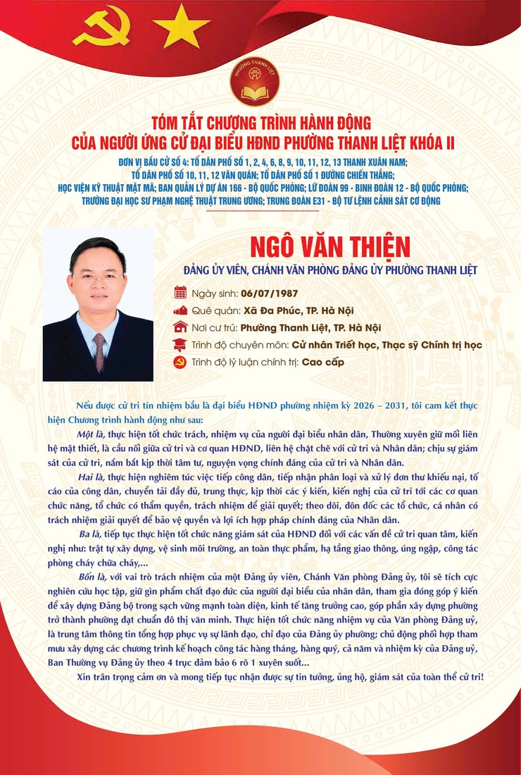 TÓM TẮT CHƯƠNG TRÌNH HÀNH ĐỘNG CỦA NGƯỜI THAM GIA ỨNG CỬ ĐẠI BIỂU HĐND PHƯỜNG THANH LIỆT KHÓA II NHIỆM KỲ 2026 - 2031- Ảnh 8.