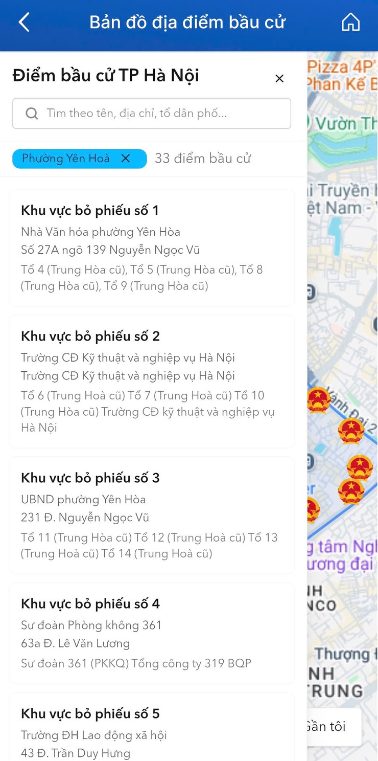 Hướng dẫn Nhân dân phường Yên Hòa kiểm tra địa điểm khu vực bỏ phiếu bầu cử Quốc hội và Hội đồng nhân dân các cấp qua ứng dụng IHanoi- Ảnh 5.