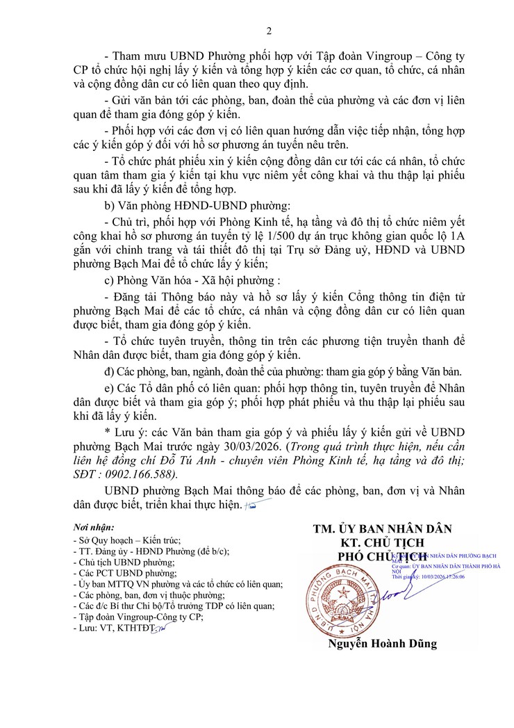 Thông báo về việc công khai lấy ý kiến các cơ quan, tổ chức, cá nhân và cộng đồng dân cư liên quan đối với hồ sơ phương án tuyến tỷ lệ 1/500 dự án trục không gian quốc lộ 1A gắn với chỉnh trang và tái thiết đô thị- Ảnh 2.