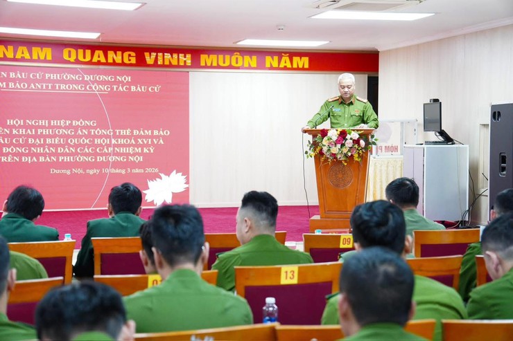 Công an phường Dương Nội hiệp đồng các lực lượng đảm bảo tuyệt đối an ninh an toàn trước, trong và sau bầu cử- Ảnh 1.