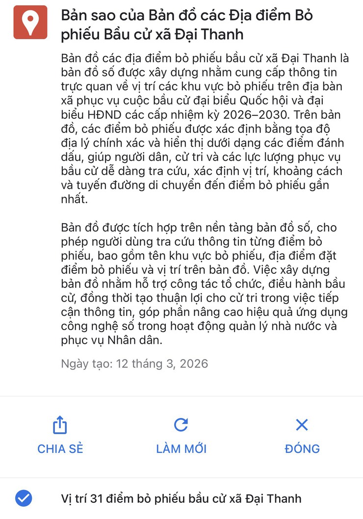Google maps: Bản đồ đánh dấu 31 khu vực bỏ phiếu Bầu cử trên địa bàn xã Đại Thanh- Ảnh 2.