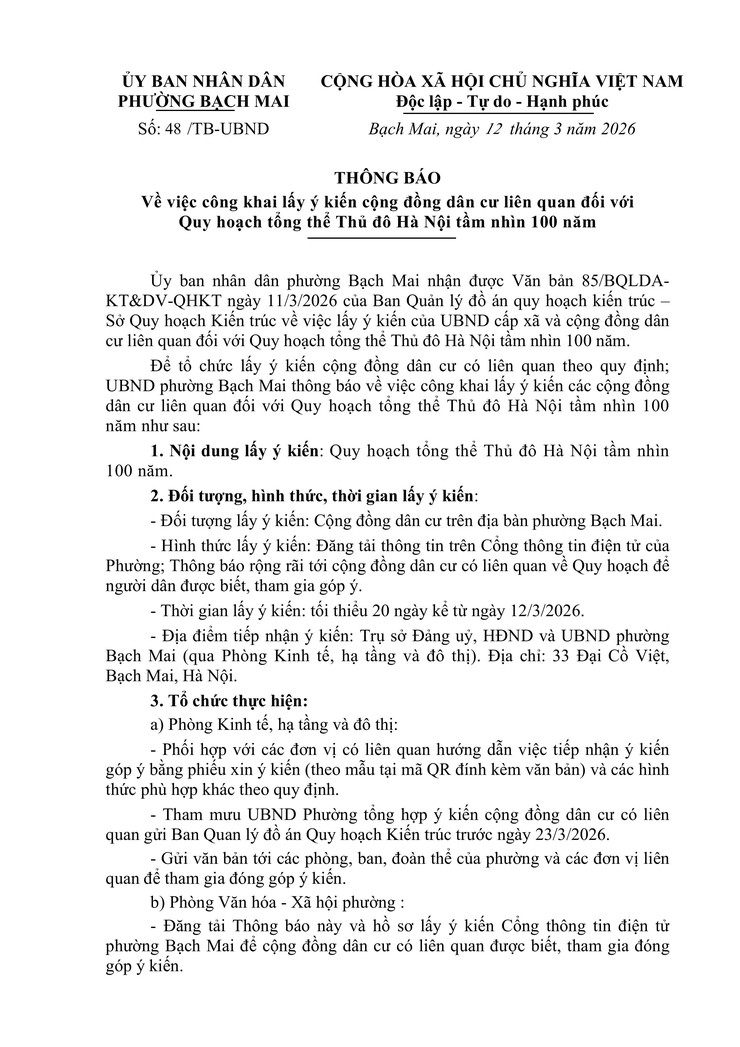 Thông báo về việc công khai lấy ý kiến cộng đồng dân cư liên quan đối với Quy hoạch tổng thể Thủ đô Hà Nội tầm nhìn 100 năm- Ảnh 1.