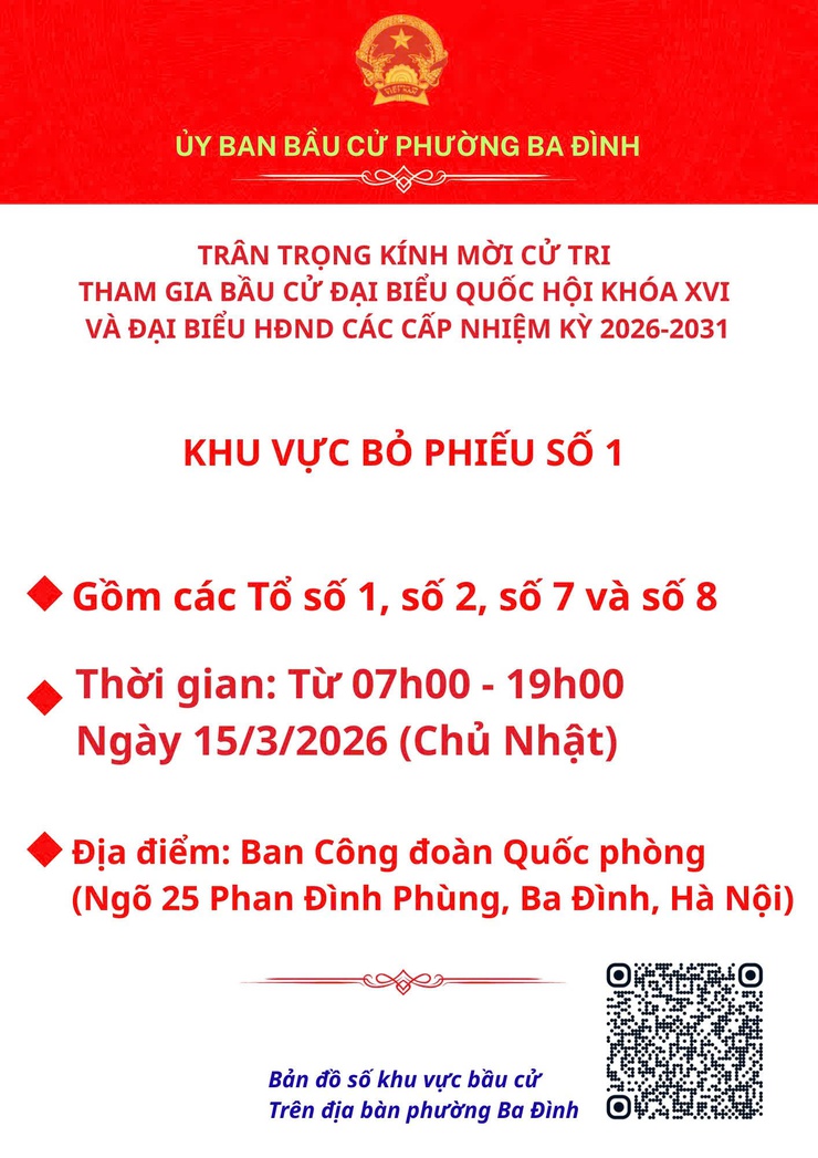 Phường Ba Đình thông báo các khu vực bỏ phiếu phục vụ bầu cử đại biểu Quốc hội khóa XVI và đại biểu HĐND các cấp- Ảnh 1.