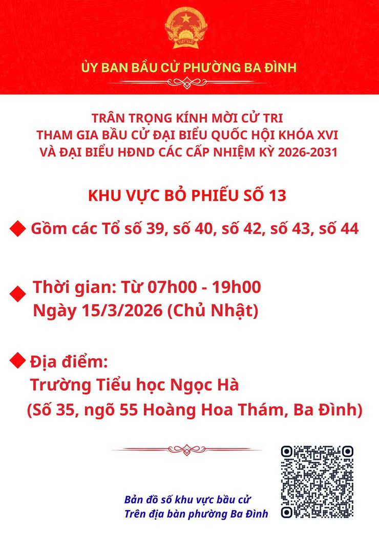 Phường Ba Đình thông báo các khu vực bỏ phiếu phục vụ bầu cử đại biểu Quốc hội khóa XVI và đại biểu HĐND các cấp- Ảnh 13.