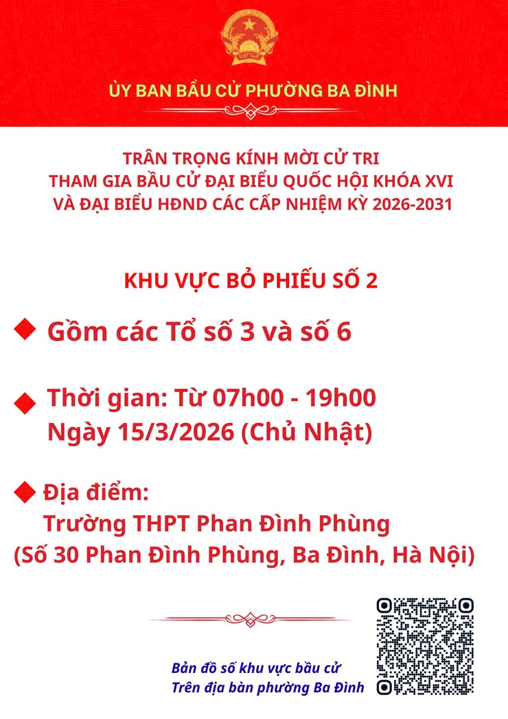 Phường Ba Đình thông báo các khu vực bỏ phiếu phục vụ bầu cử đại biểu Quốc hội khóa XVI và đại biểu HĐND các cấp- Ảnh 2.
