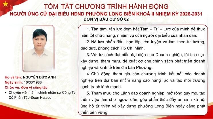Tổng hợp tóm tắt chương trình hành động của các ứng cử viên đại biểu HĐND phường Long Biên nhiệm kỳ 2026 - 2031- Ảnh 8.