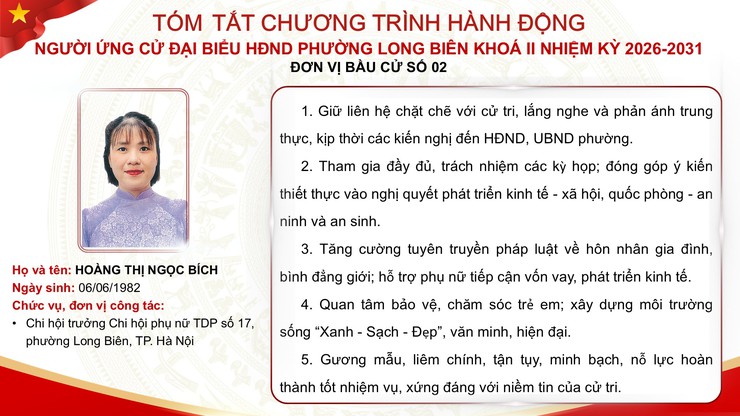 Tổng hợp tóm tắt chương trình hành động của các ứng cử viên đại biểu HĐND phường Long Biên nhiệm kỳ 2026 - 2031- Ảnh 9.