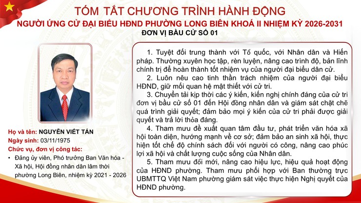 Tổng hợp tóm tắt chương trình hành động của các ứng cử viên đại biểu HĐND phường Long Biên nhiệm kỳ 2026 - 2031- Ảnh 4.