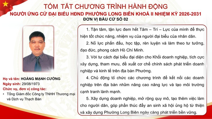Tổng hợp tóm tắt chương trình hành động của các ứng cử viên đại biểu HĐND phường Long Biên nhiệm kỳ 2026 - 2031- Ảnh 10.