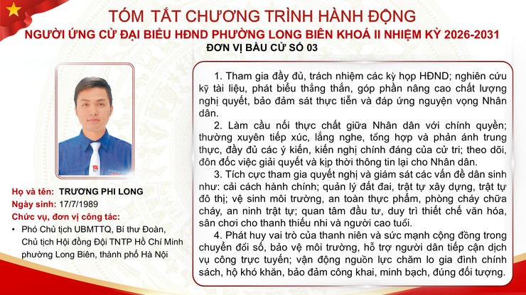 Tổng hợp tóm tắt chương trình hành động của các ứng cử viên đại biểu HĐND phường Long Biên nhiệm kỳ 2026 - 2031- Ảnh 20.