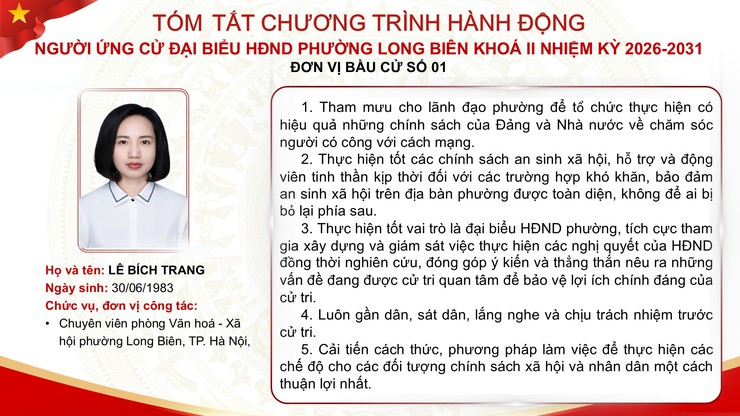Tổng hợp tóm tắt chương trình hành động của các ứng cử viên đại biểu HĐND phường Long Biên nhiệm kỳ 2026 - 2031- Ảnh 6.
