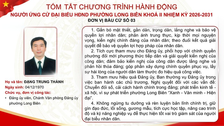 Tổng hợp tóm tắt chương trình hành động của các ứng cử viên đại biểu HĐND phường Long Biên nhiệm kỳ 2026 - 2031- Ảnh 21.