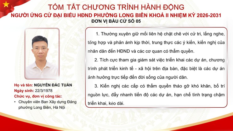 Tổng hợp tóm tắt chương trình hành động của các ứng cử viên đại biểu HĐND phường Long Biên nhiệm kỳ 2026 - 2031- Ảnh 38.