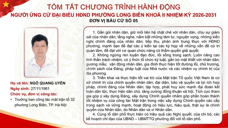Tổng hợp tóm tắt chương trình hành động của các ứng cử viên đại biểu HĐND phường Long Biên nhiệm kỳ 2026 - 2031- Ảnh 39.